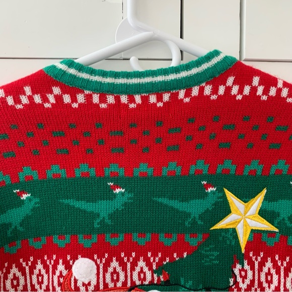 Blizzard Bay Red Green Christmas Dinosaur Sweatshirt Holiday Size Large - Picture 7 of 10